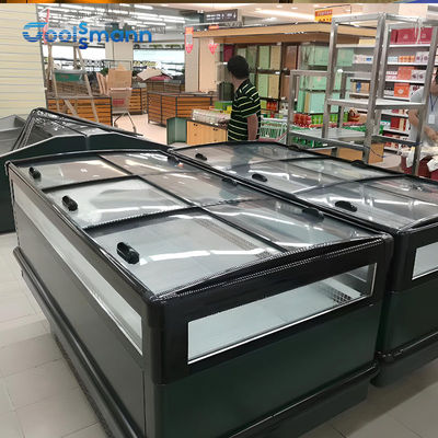 Horizontal Supermarket Island Freezer Pendingin Lemari Pajangan
