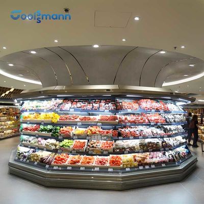 Kabinet Chiller Tampilan Terbuka Pencairan Otomatis Dengan Pendingin Tirai Udara Angin Malam