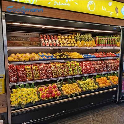 Supermarket Open Front Display Chiller, Lemari Kulkas Multideck Buka Buah Tirai Udara